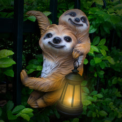PkYbrkt front view of sloth statue showing charming mother-and-baby pose and benefit of whimsical decor