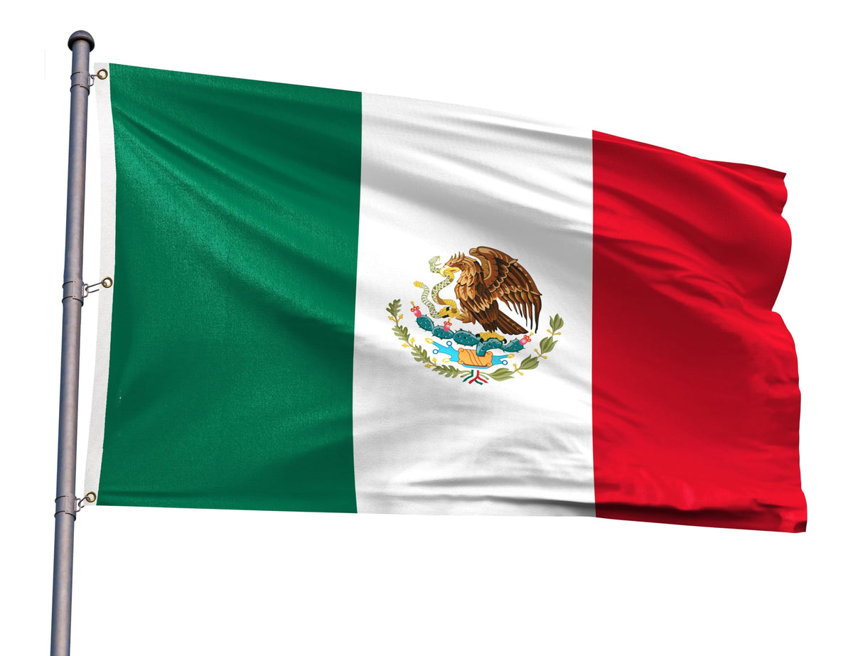 PLAIEI front view of 6x10FT Mexican flag showing bold colors and clear emblem benefit: strong visibility