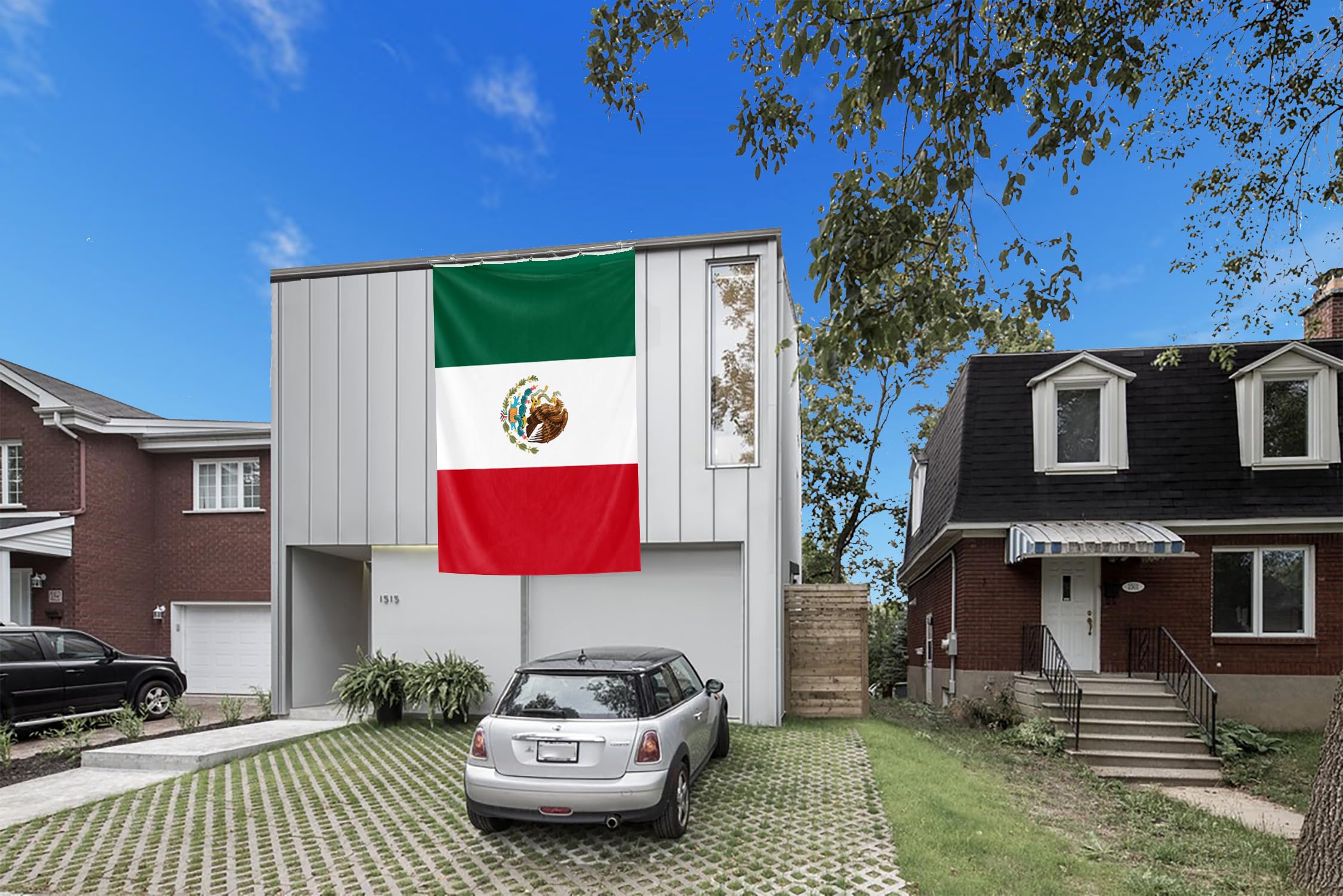 PLAIEI flag hung on porch showing decorative use benefit: enhances outdoor gatherings