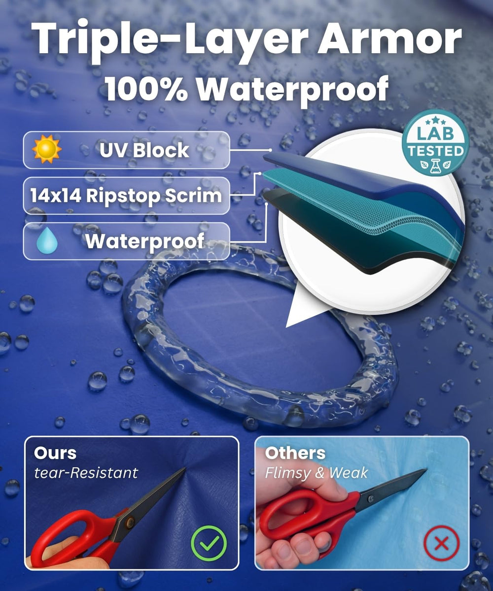 Planenfux installed on 24 ft pool resisting debris and snow