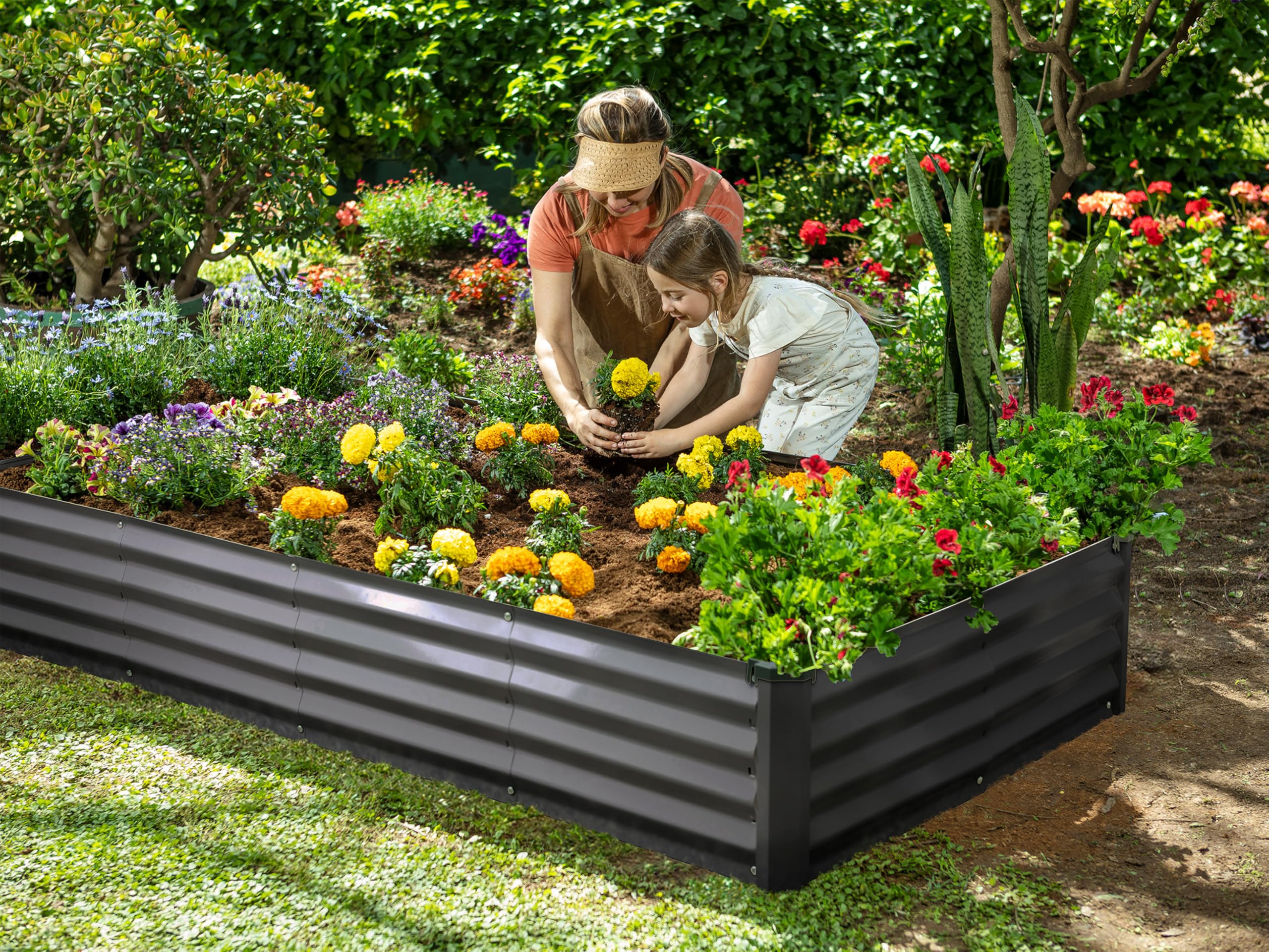 Plant & Plot assembled bed full of vegetables showing productive planting potential