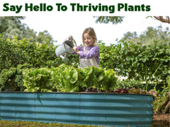 Plant & Plot raised bed placed in backyard garden demonstrating tidy planting layout