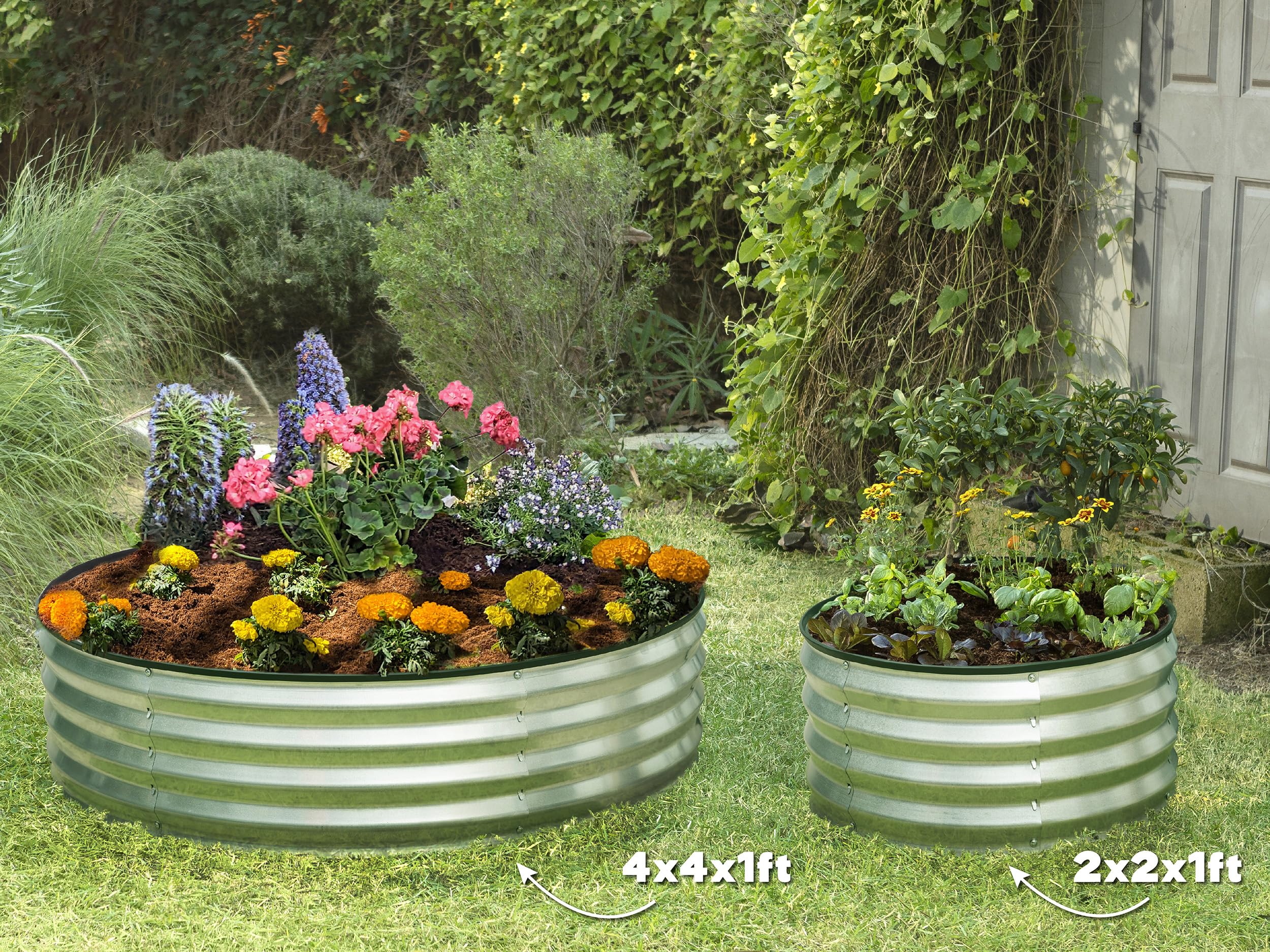Plant & Plot planted with vegetables and flowers showing healthy, organized growth