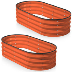Plant & Plot front view of two metal raised beds showing space and orange finish benefit