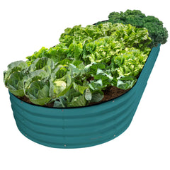 Plant & Plot front view of assembled turquoise bed showing neat planting space and durability