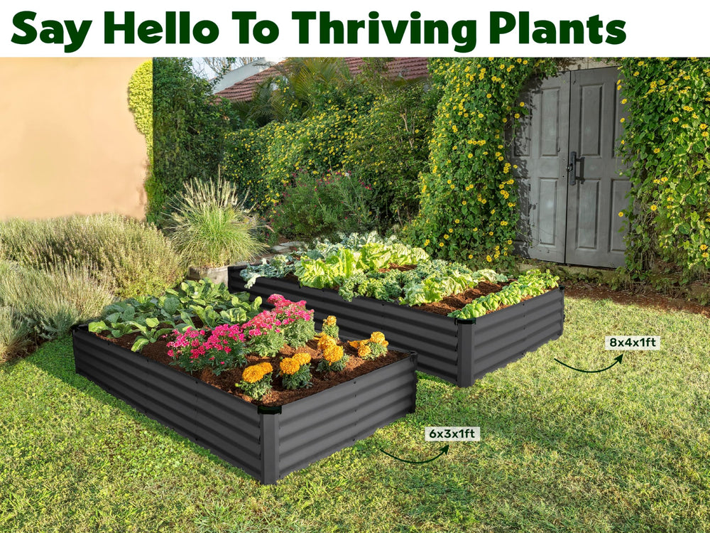 Plant & Plot raised bed in use planted with vegetables illustrating efficient use of 36 square feet of growing space