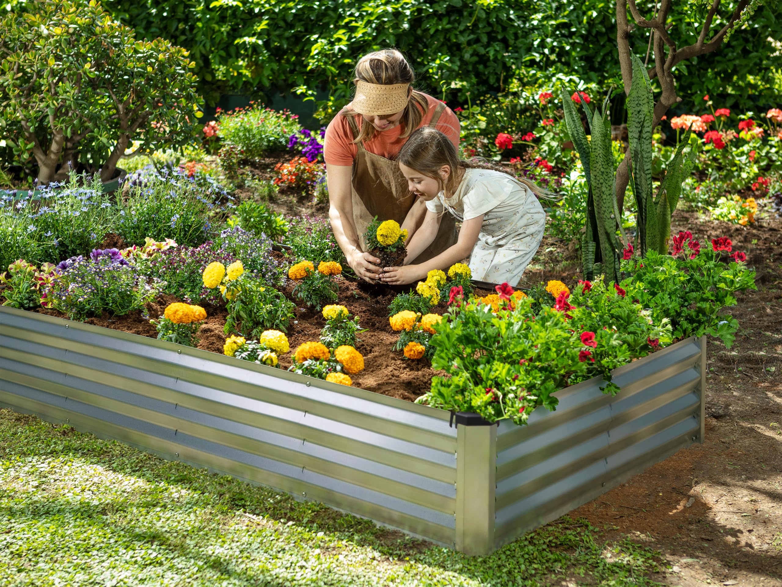 Plant & Plot packaged parts with connectors showing tool-free components and easy transport benefit