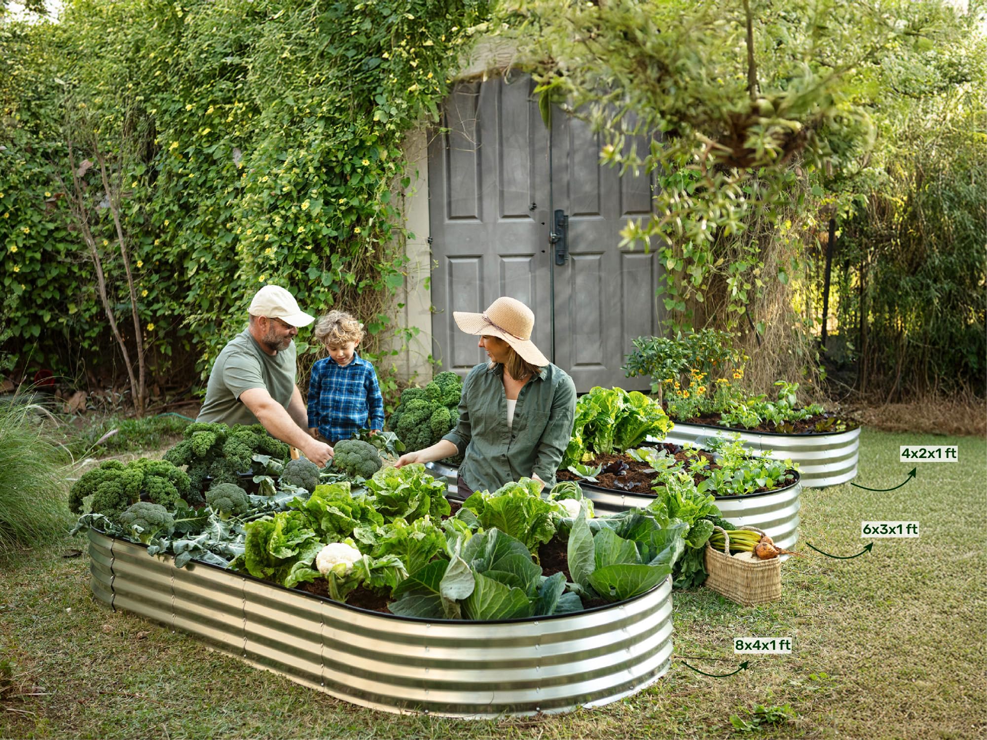 Plant & Plot bed beside a person for size comparison showing generous planting area benefit