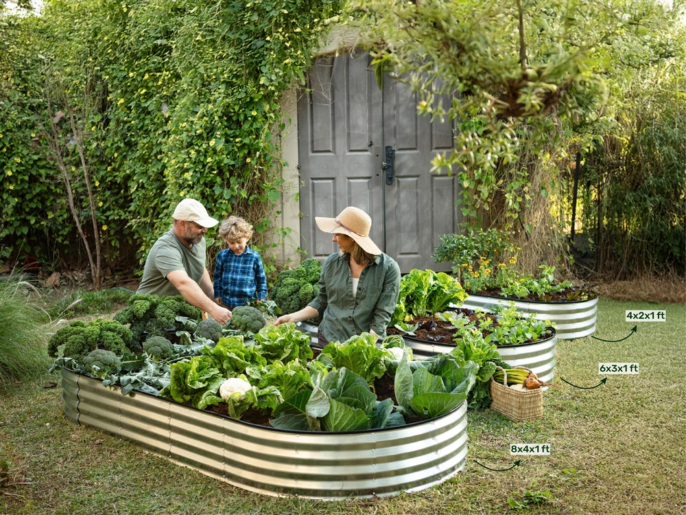 Plant & Plot bed beside a person for size comparison showing generous planting area benefit