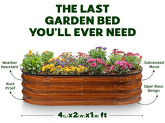 Plant & Plot raised bed next to measuring tape showing 4x2x1 ft scale