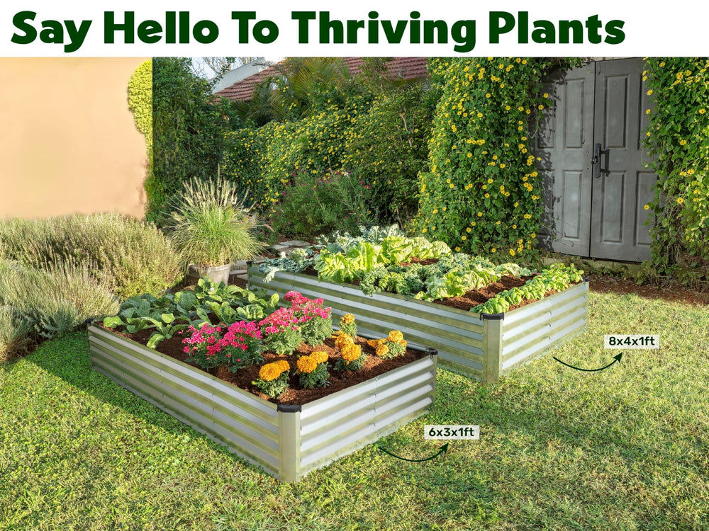 Plant & Plot bed size comparison next to person showing scale and accessibility