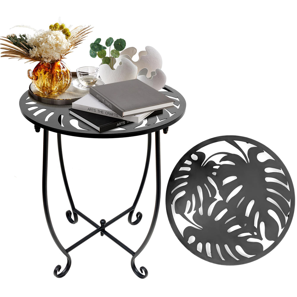 Plant Castle front view of outdoor side table showing compact profile and stability