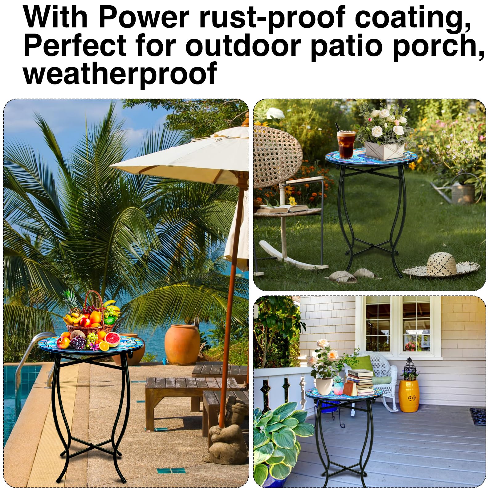 Plant Castle table holding a potted plant on a balcony illustrating outdoor use