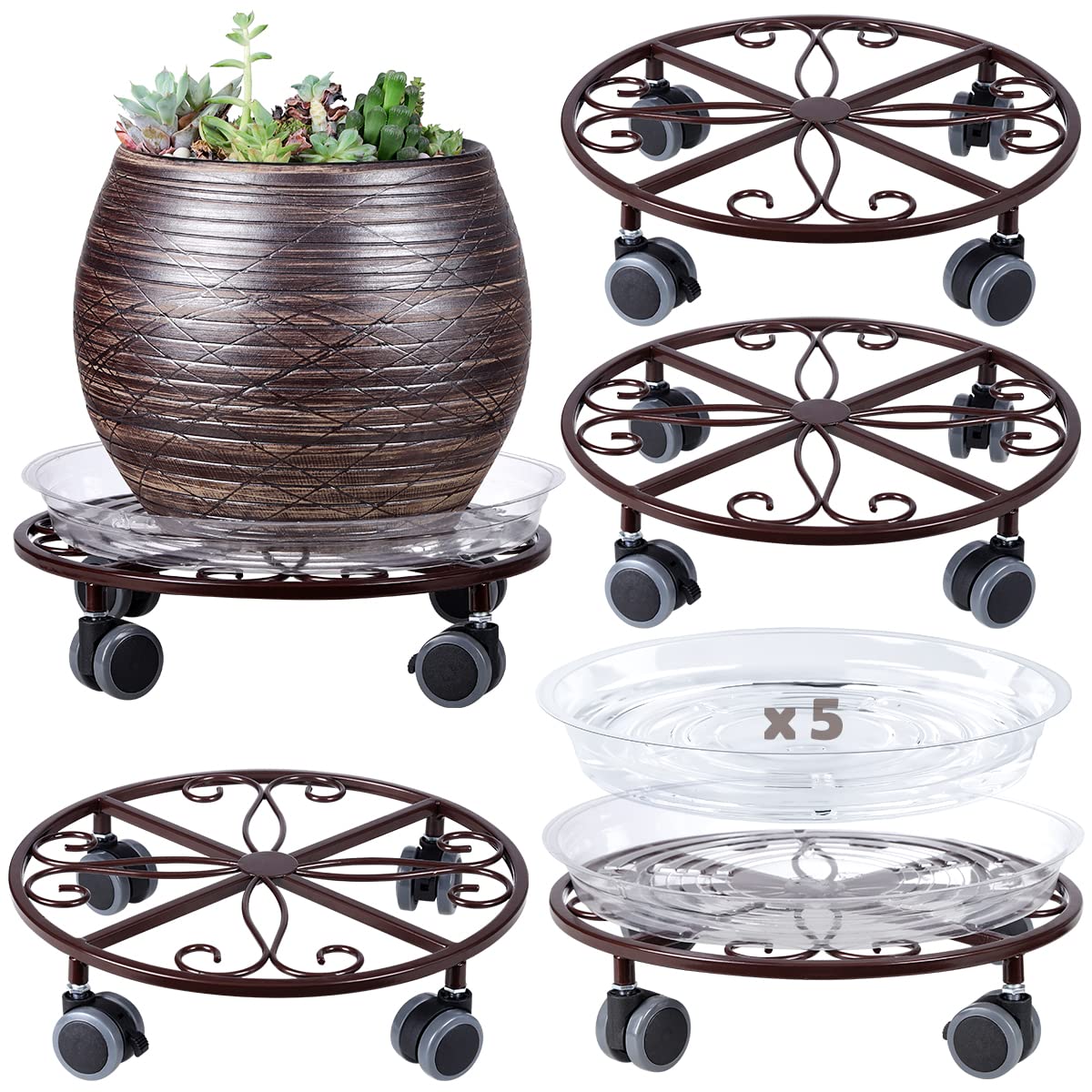 Planterhoma bronze front view showing sturdy frame and saucer protecting floor