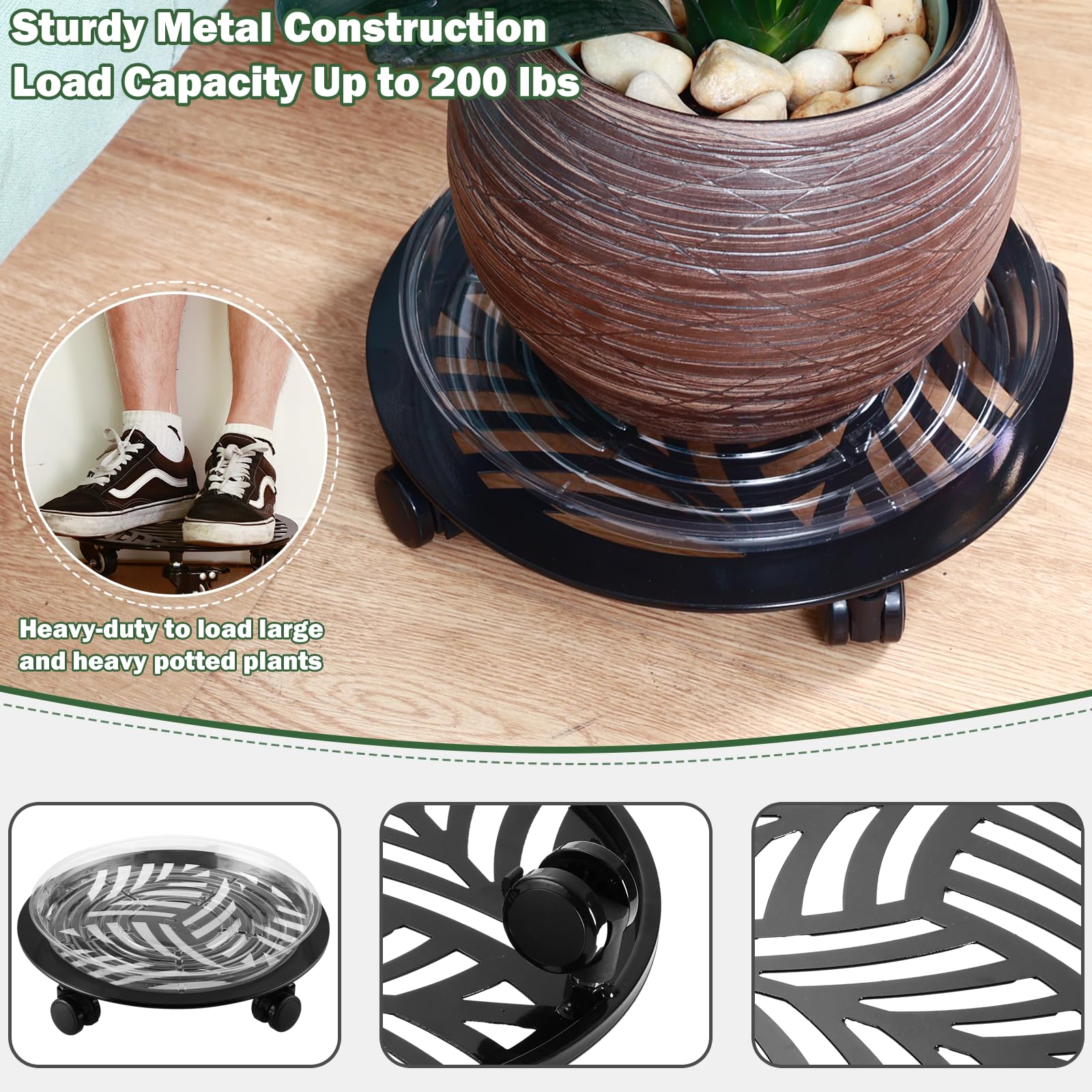 Planterhoma PU caster wheel closeup for smooth, quiet rolling on floors