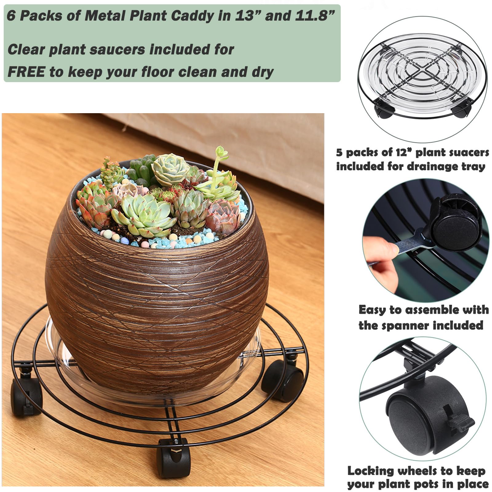 Planterhoma caster wheels rolling to show smooth movement across floors