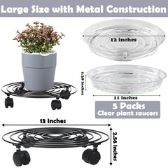 Planterhoma clear saucer on dolly catching water to protect floors