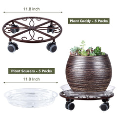 Planterhoma clear saucers arranged to show water containment benefit