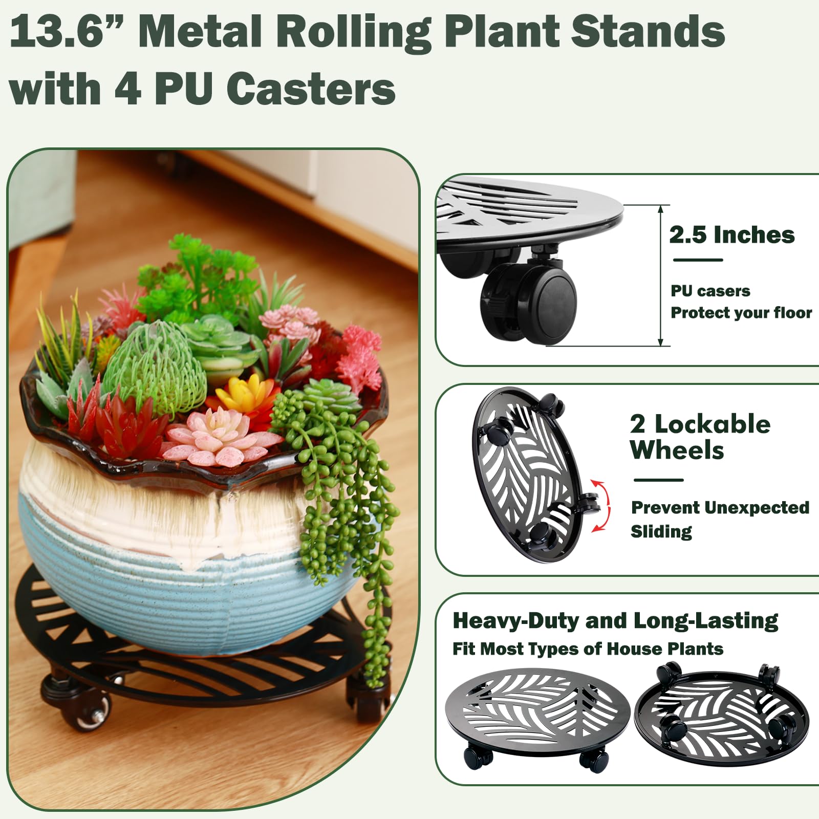 Planterhoma close-up of PU caster wheel showing smooth floor protection benefit