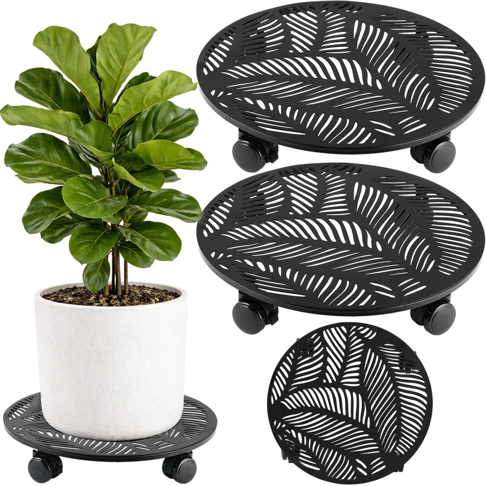 Planterhoma front view of 12-inch metal plant caddy showing full frame and finish for style