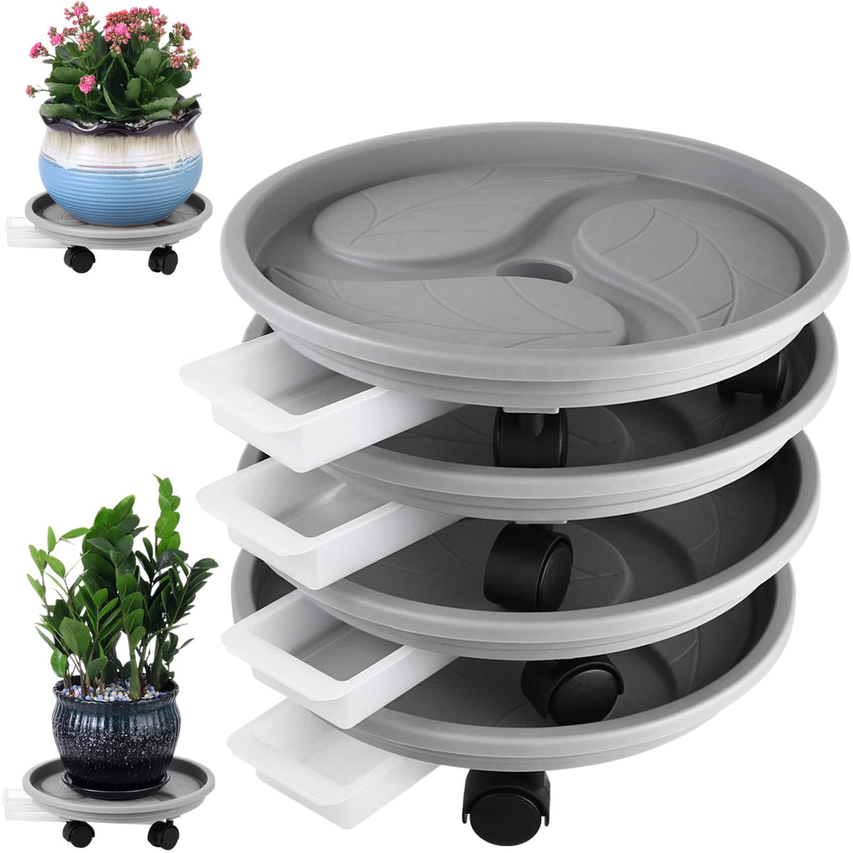 Planterhoma front view of four grey caddies showing value pack and fit benefits