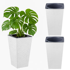 Planterhoma front view of two white self-watering pots showing clean design and benefit