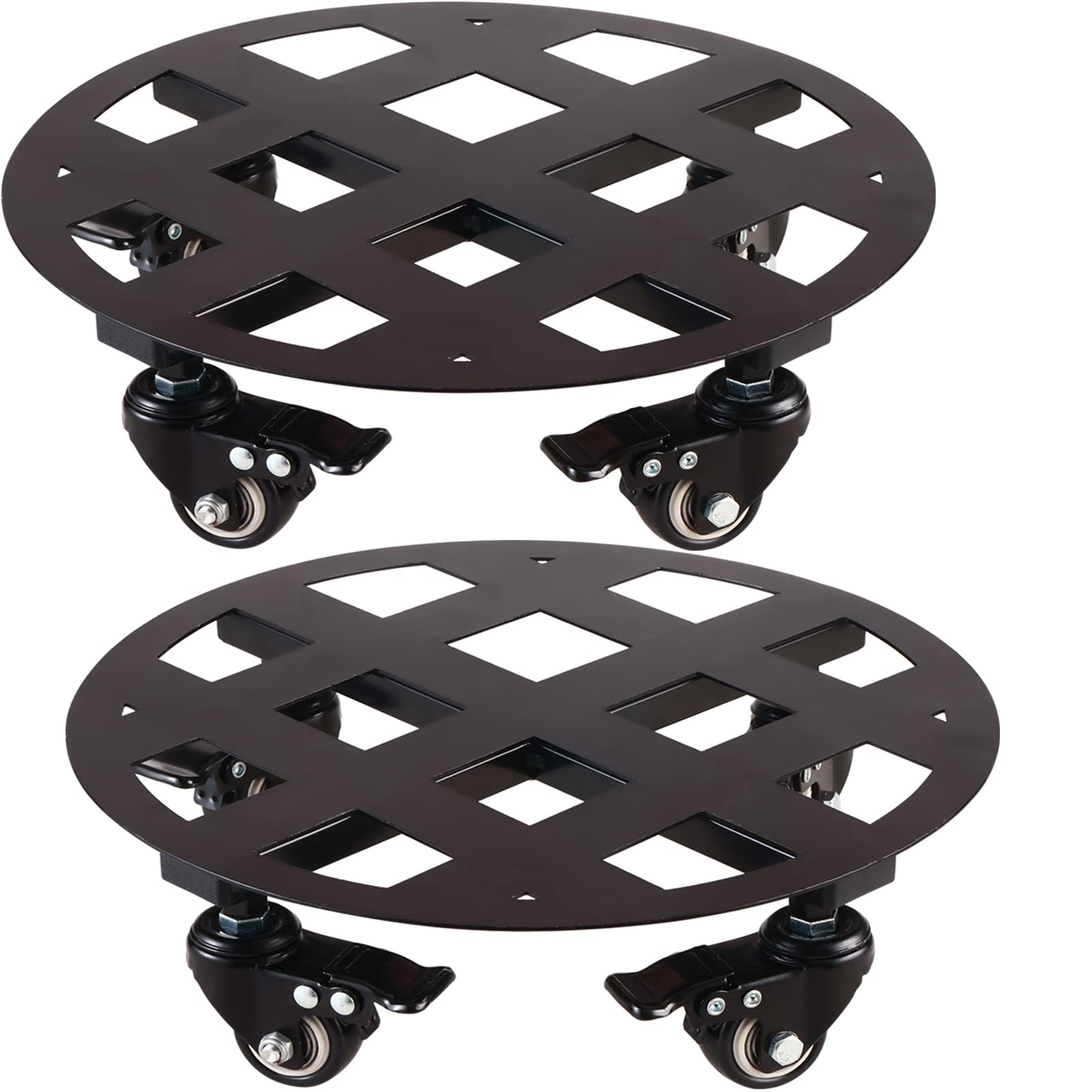 Planterhoma front view of 13-inch metal plant caddy showing sturdy support