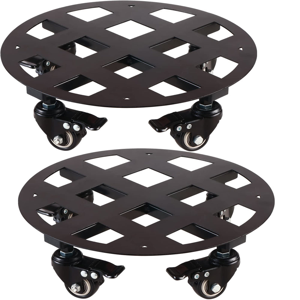 Planterhoma front view of 13-inch metal plant caddy showing sturdy support