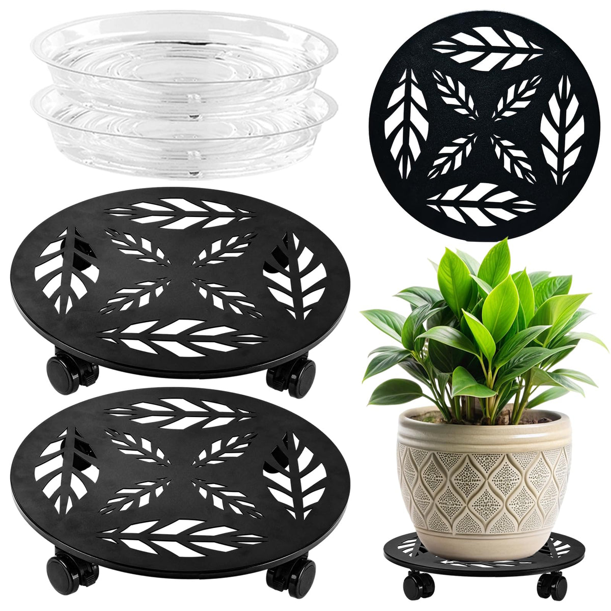 Planterhoma front view of 14-inch plant stand showing elegant support and mobility