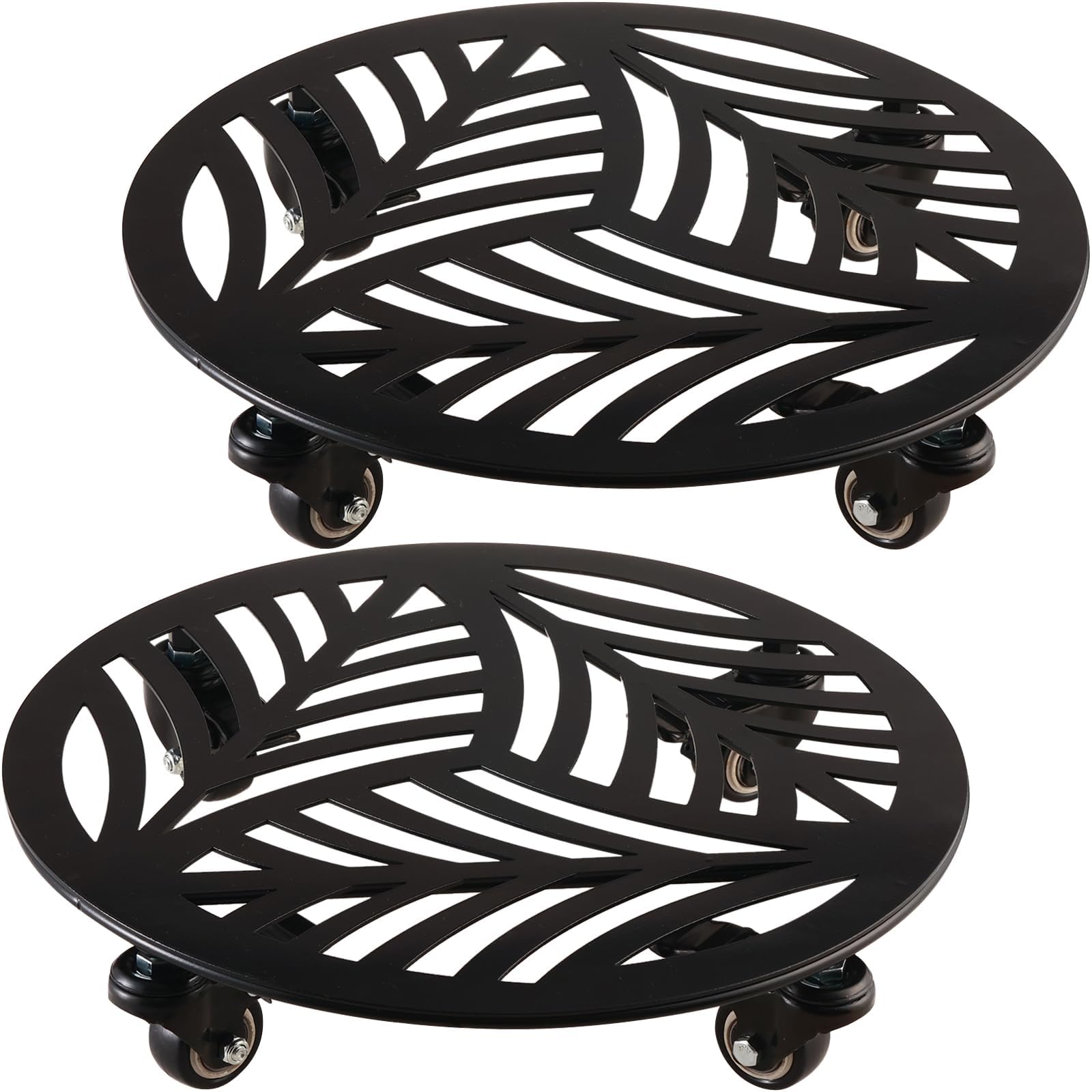 Planterhoma front view black metal caddy shows sturdy support and stylish look