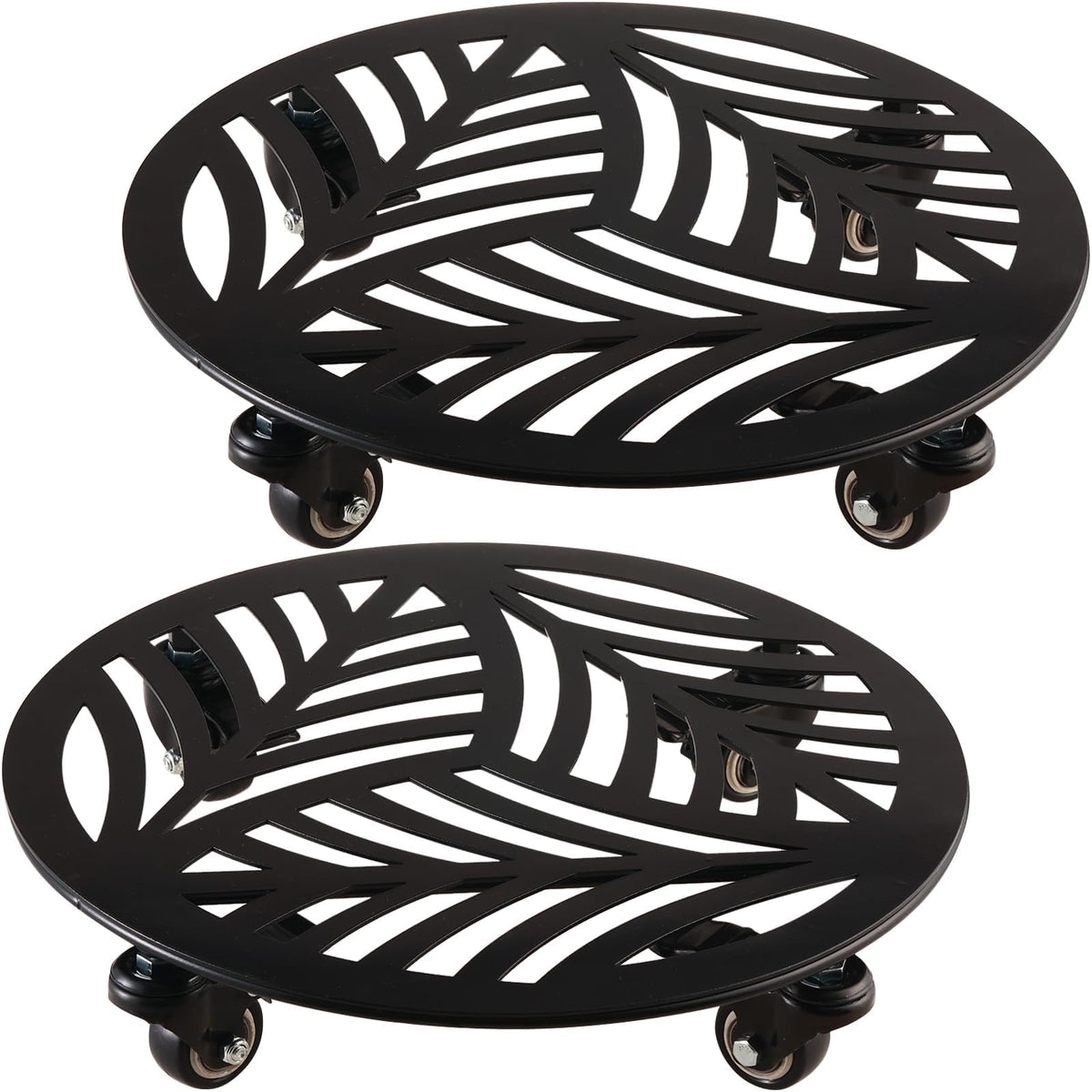 Planterhoma front view black metal caddy shows sturdy support and stylish look