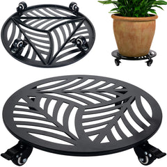 Planterhoma front view of black metal caddy showing decorative appeal and stability