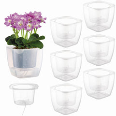 Planterhoma front view of six clear 7-inch self-watering pots showing value pack
