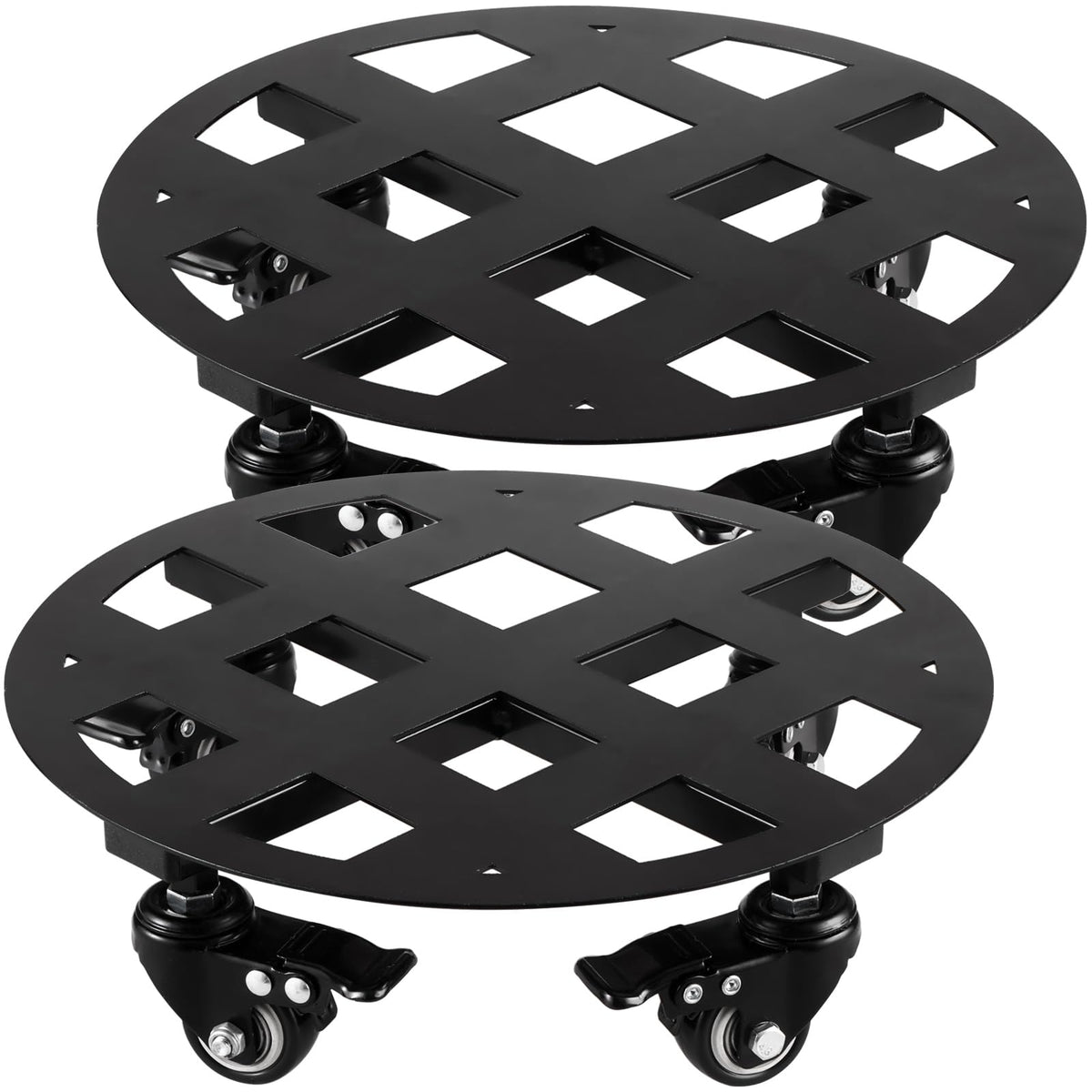 Planterhoma front view of 12-inch metal plant caddy showing stable base and wheels