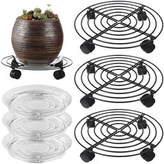 Planterhoma front view metal plant caddy showing sturdy ring and wheels for easy movement