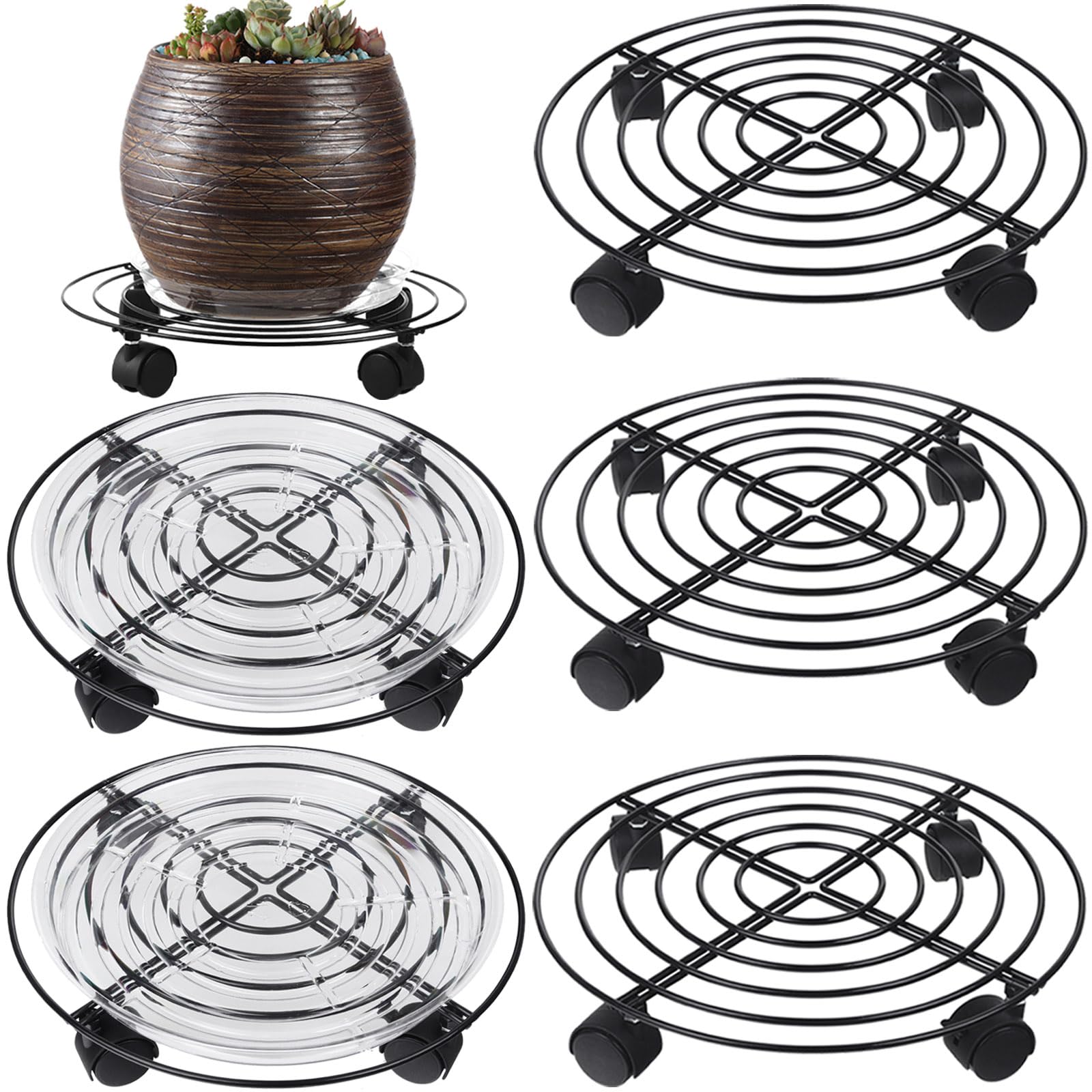Planterhoma metal plant caddy front view showing sturdy frame and wheel benefit mobility