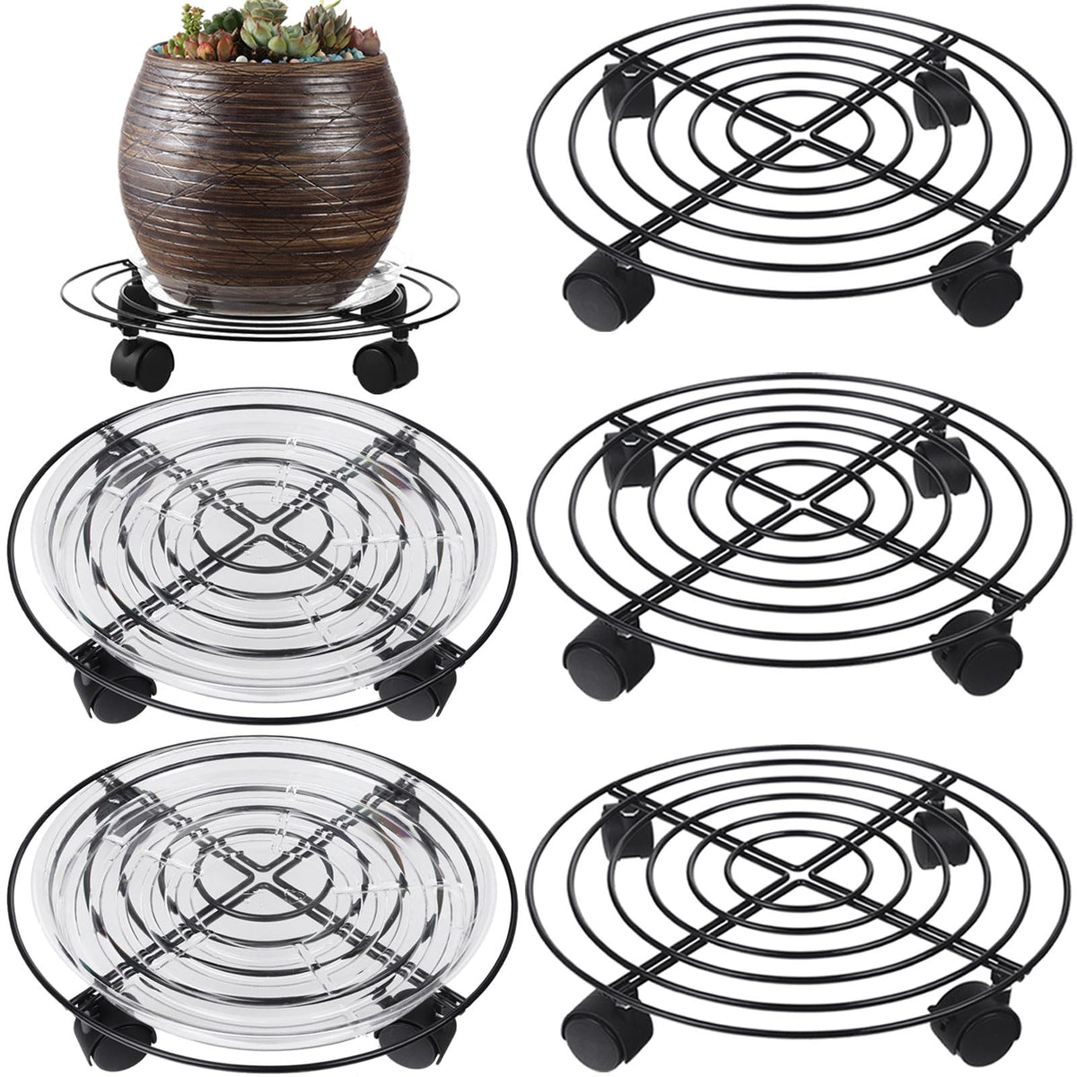 Planterhoma metal plant caddy front view showing sturdy frame and wheel benefit mobility