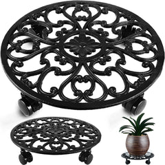Planterhoma front view of metal plant stand showing sturdy platform and wheels benefit floor protection