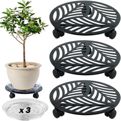 Planterhoma front view of three metal plant caddies showing stability and style