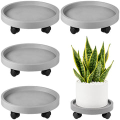 Planterhoma front view of four grey plant caddies showing compact pack and mobility benefit