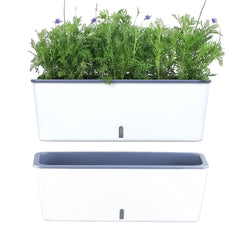 Planterhoma front view of two white rectangular planters showing space-saving design