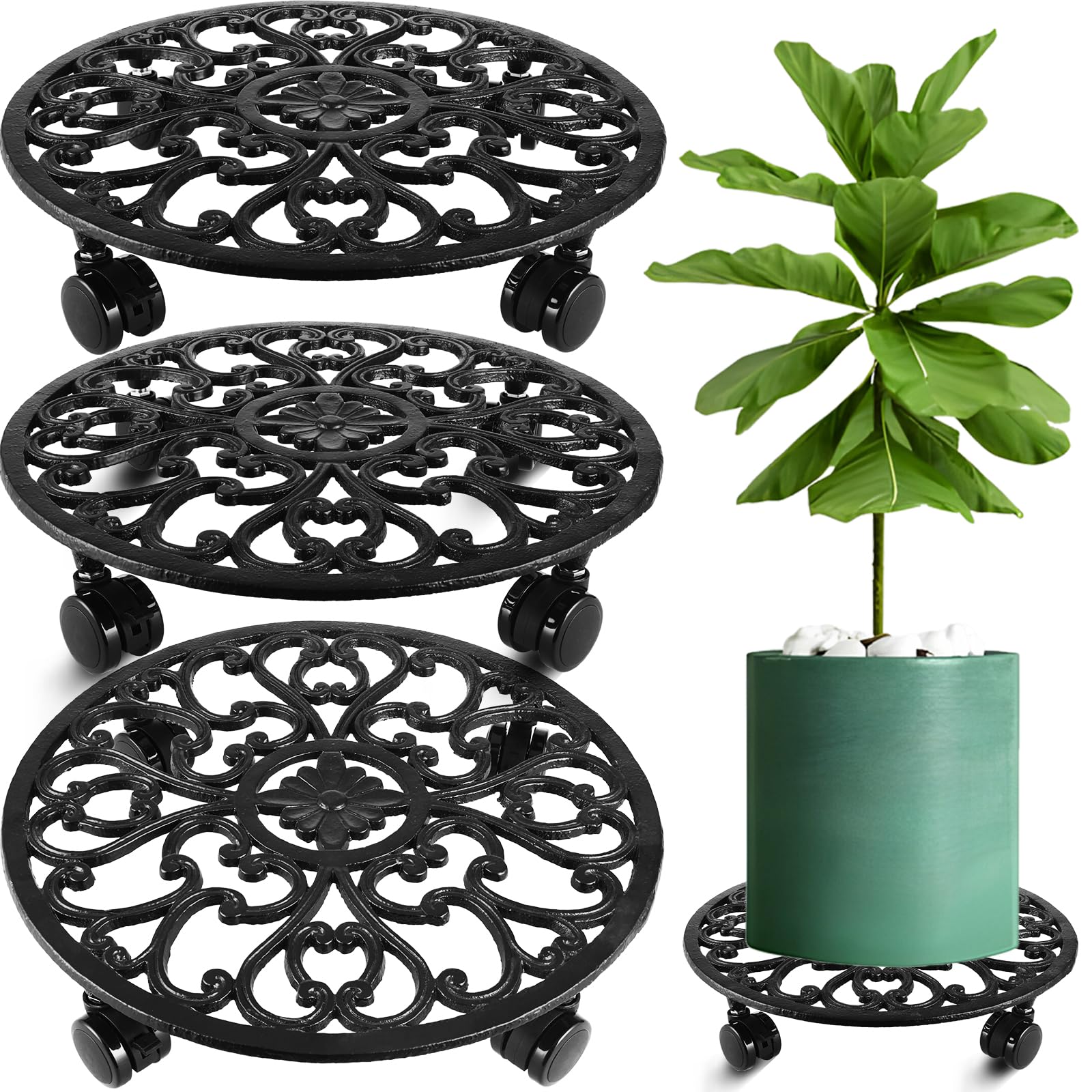 Planterhoma front view of rolling stand showing sturdy support and mobility