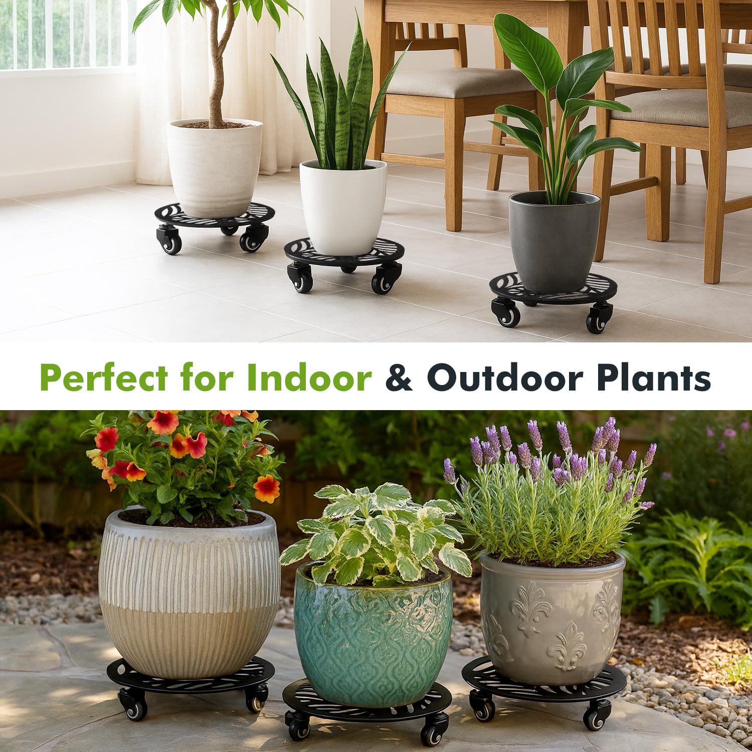 Planterhoma patio display with two caddies creating elevated, protected planters