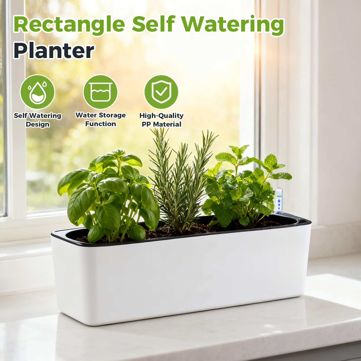 Planterhoma side profile on window sill showing fit and stability for easy indoor planting