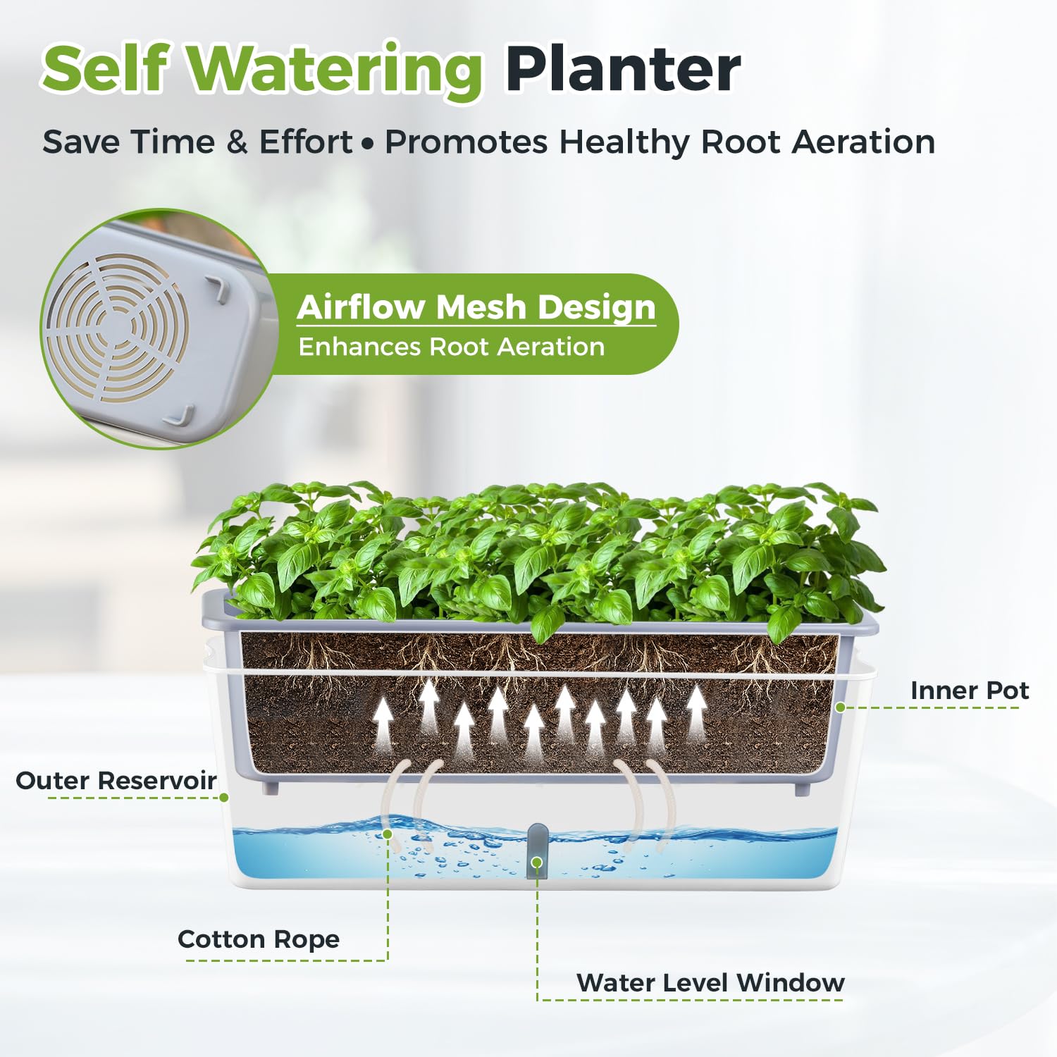 Planterhoma slim side profile fitted on a window sill for compact placement