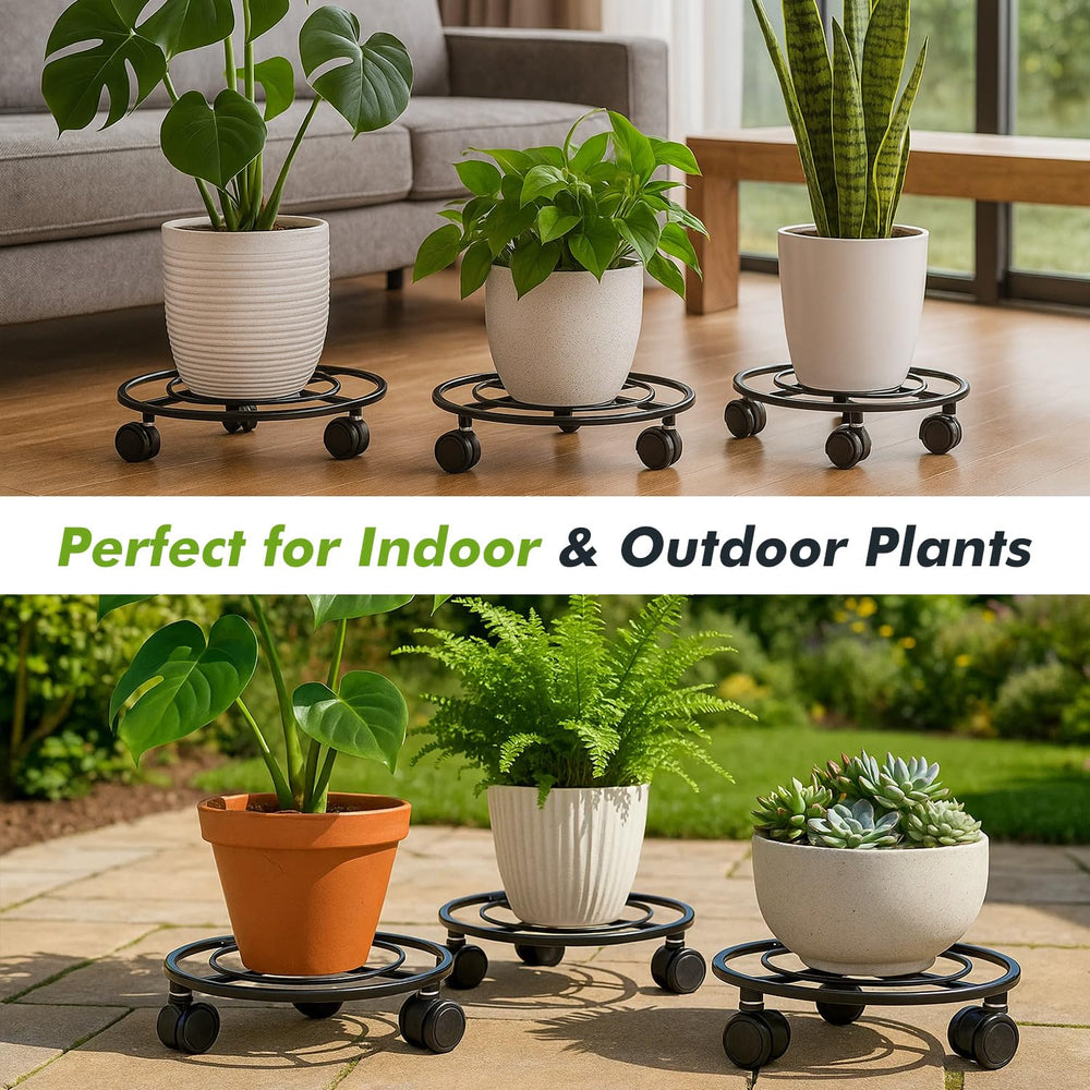 Planterhoma caddy beside a foot for scale showing 13.5 inch diameter practical fit