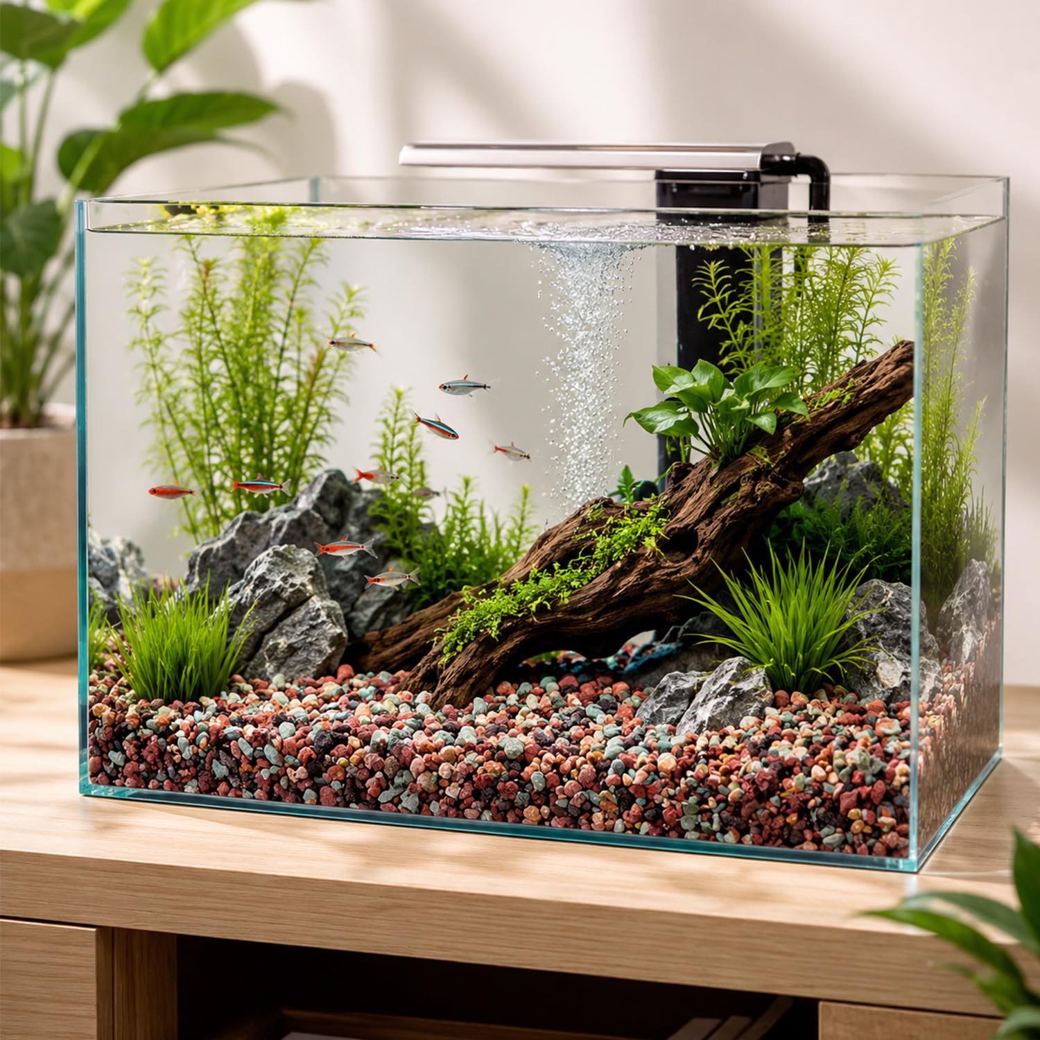 Planterhoma lava rocks decorating a glass terrarium for cleaner, long-lasting display