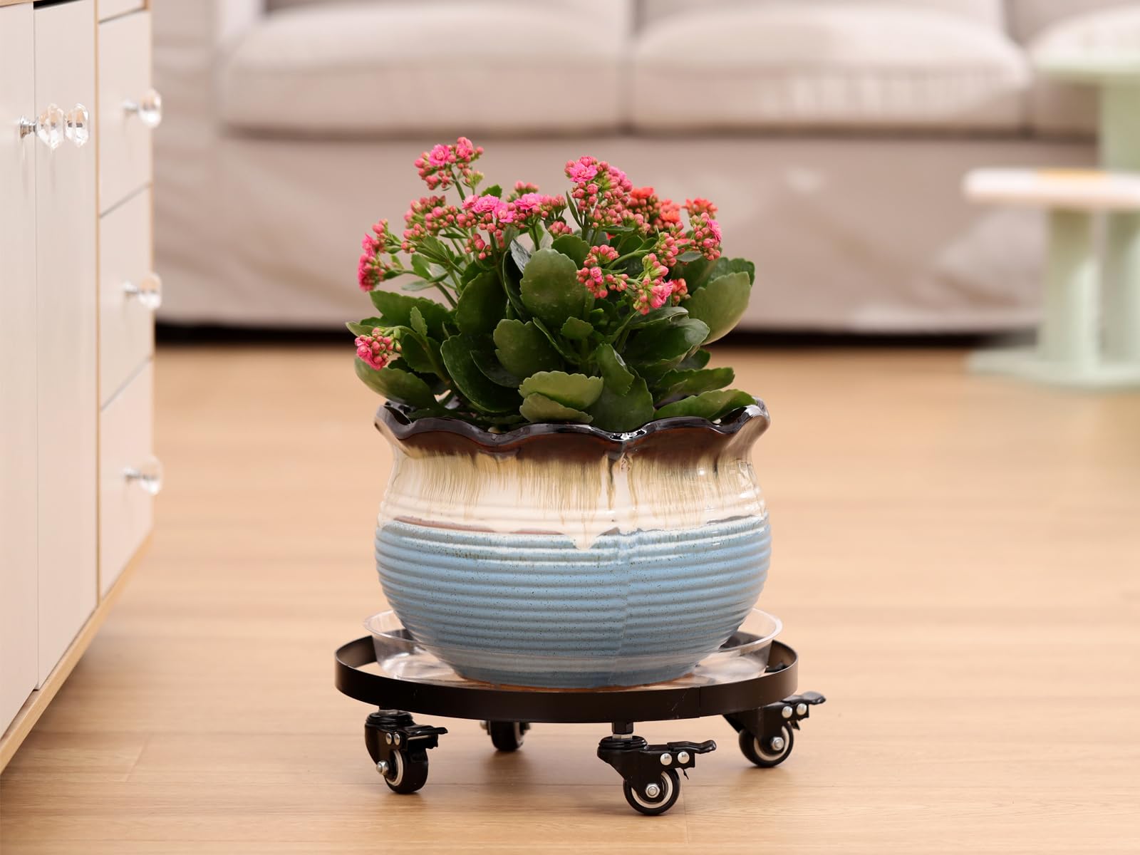 Planterhoma three-pack displayed together to show included saucers and dollies