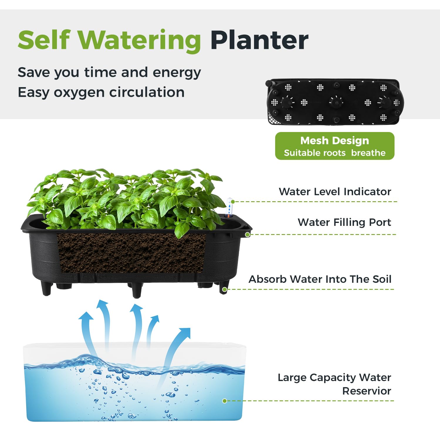 Planterhoma water level indicator closeup showing reservoir visibility for simple watering checks