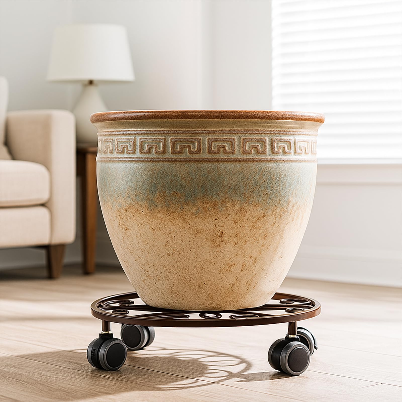 Planterhoma caster close-up showing smooth wheels for effortless movement